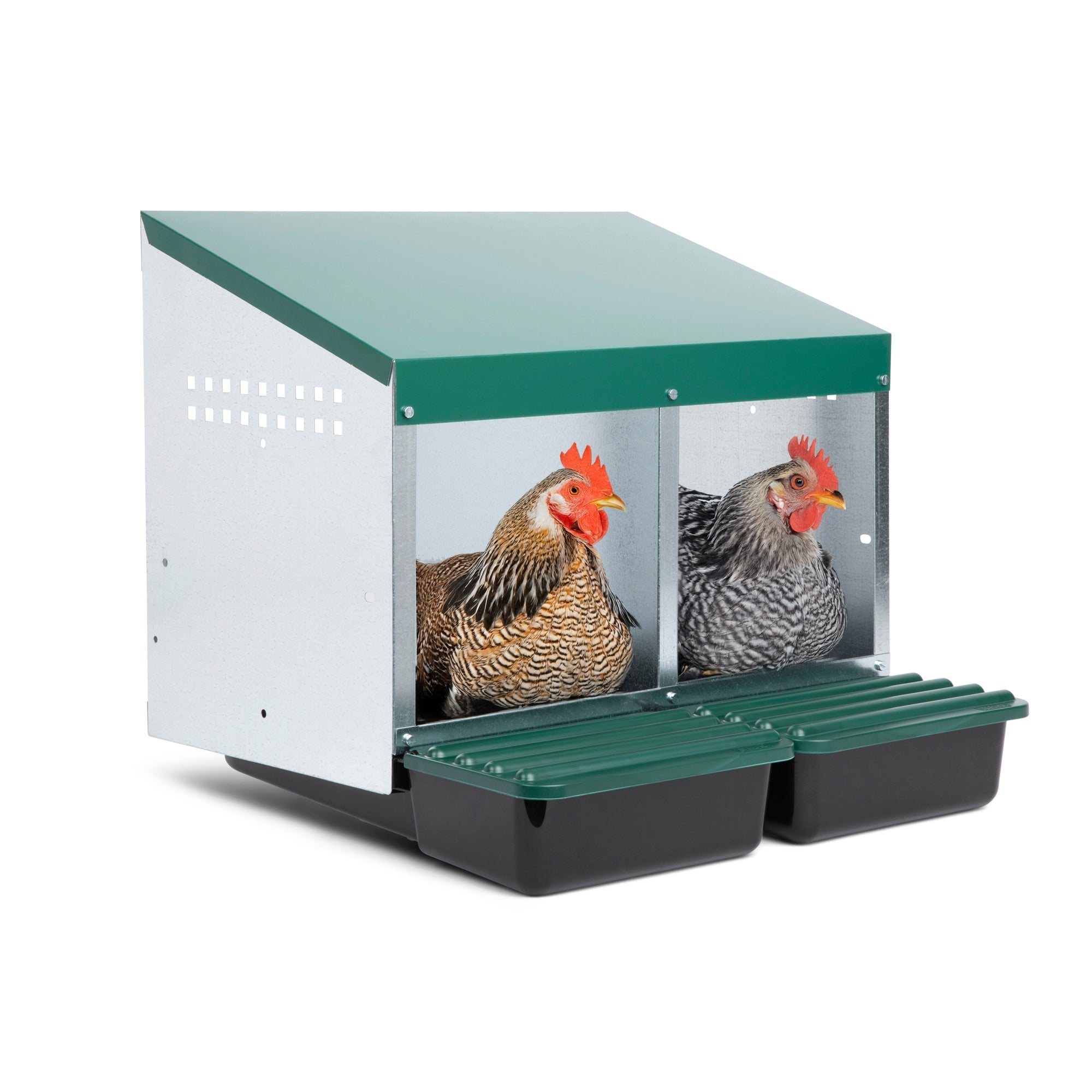 2 Compartment Roll Away/ Roll Out Chicken Nesting Box with Compact Trays/Lids