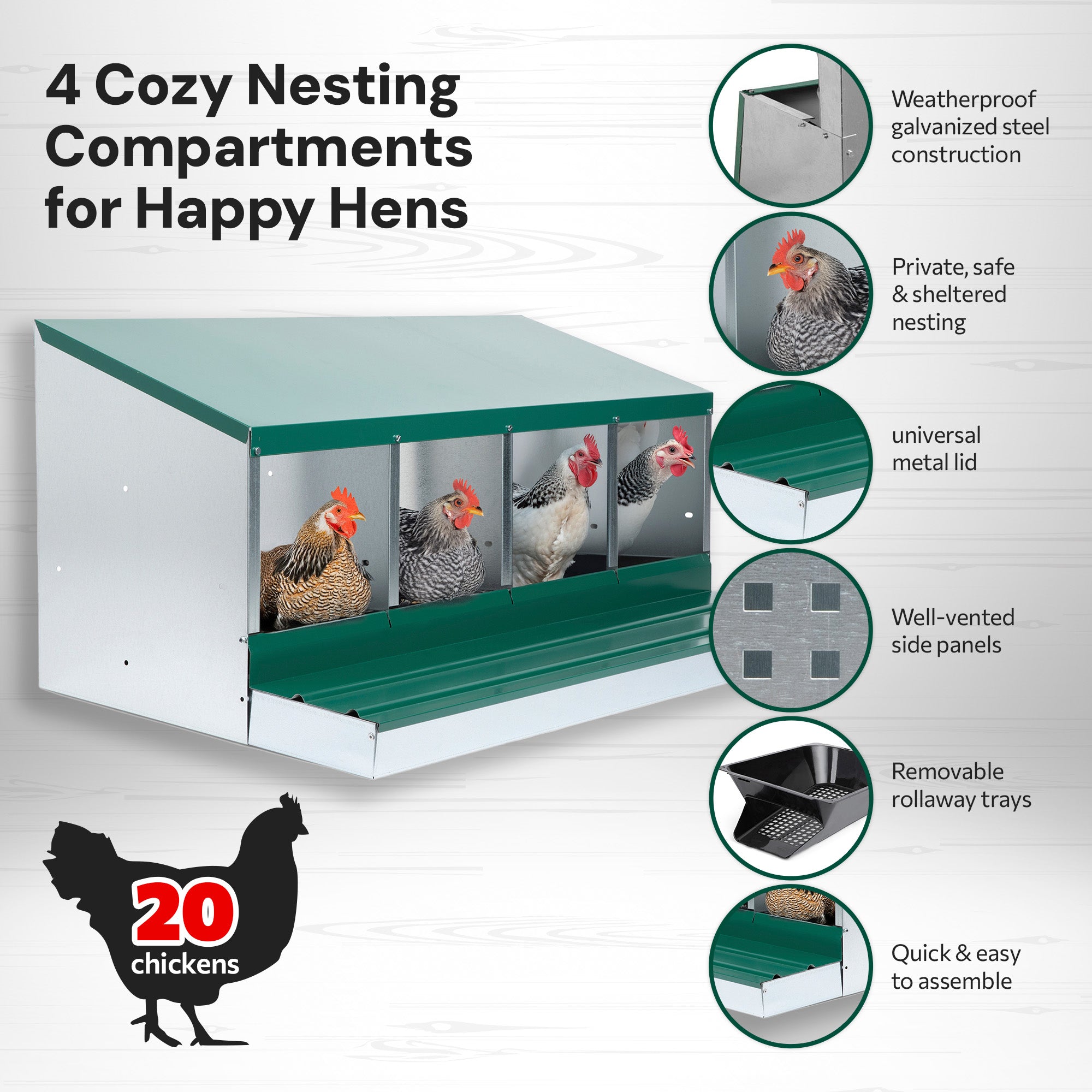 4 Compartment Pro Deluxe Chicken Nesting Box with Deluxe Trays