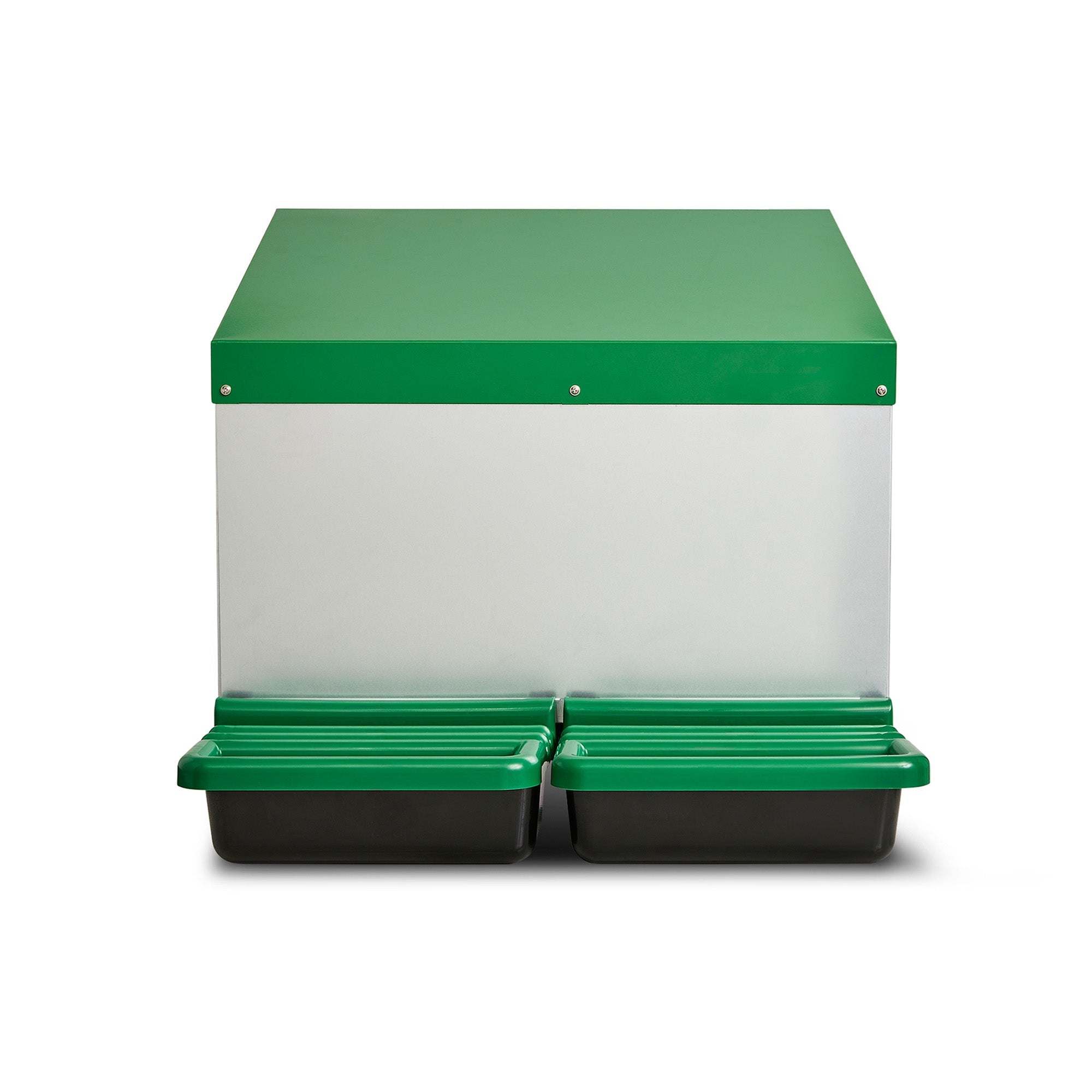 2 Compartment Reverse Roll Away/ Roll Out Chicken Nesting Box with Classic Trays/Lids & 2 Perches