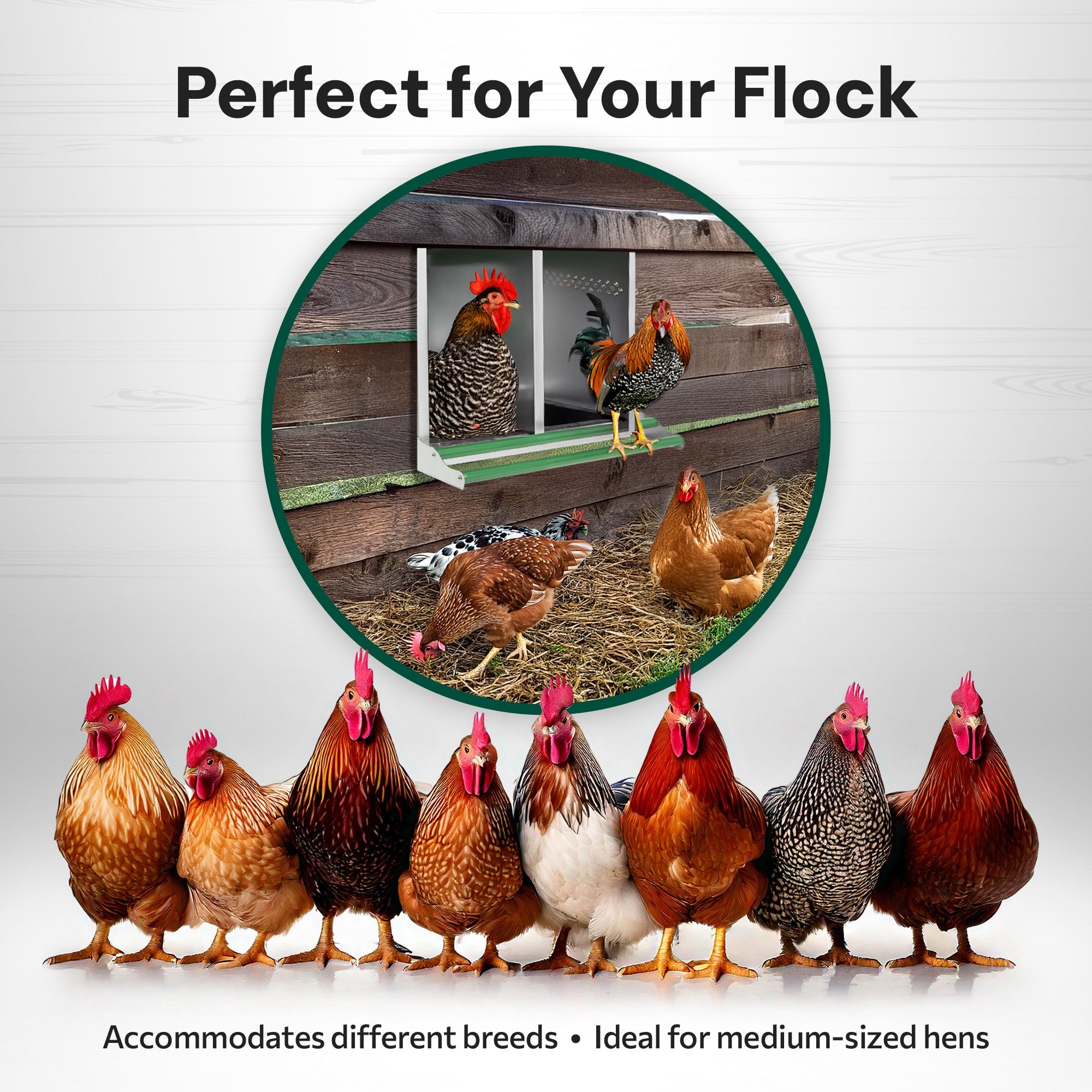 2 Compartment Reverse Roll Away/ Roll Out Chicken Nesting Box with Classic Trays/Lids & 2 Perches