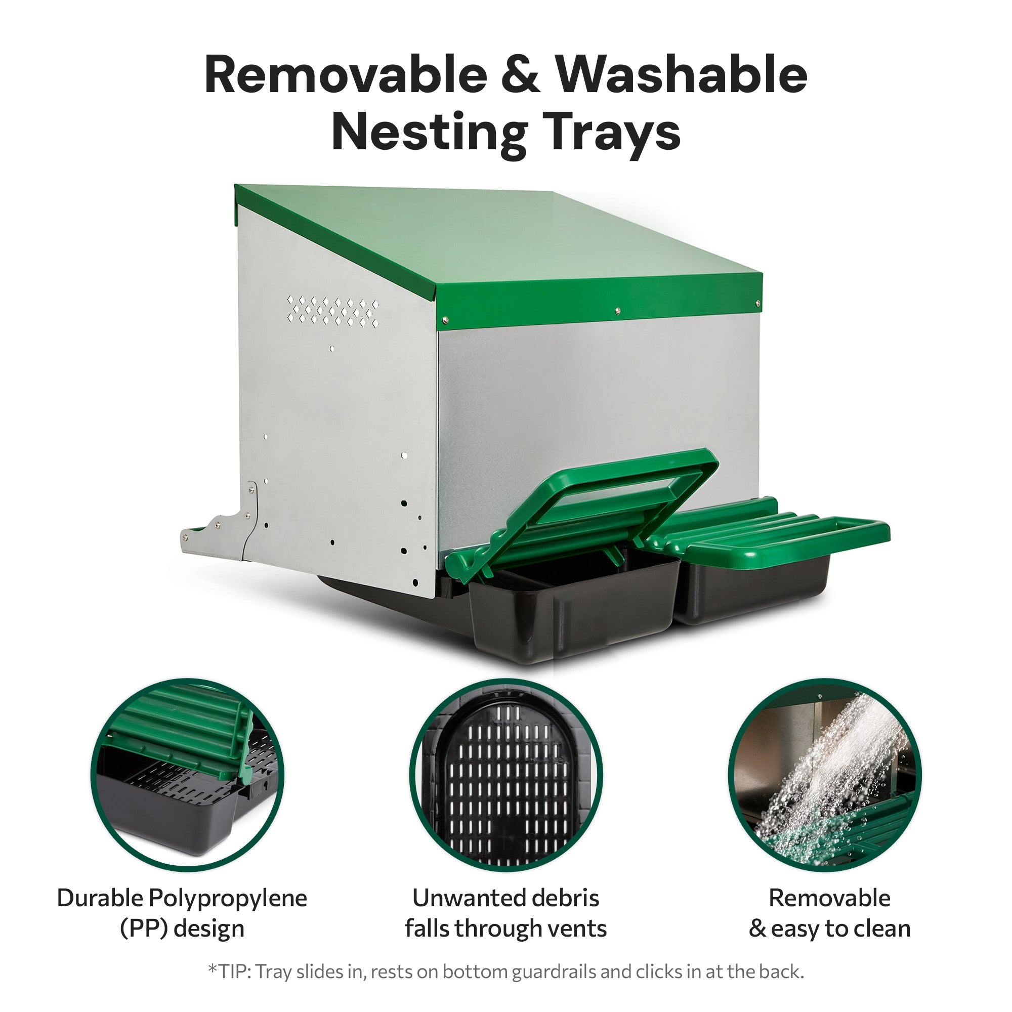 2 Compartment Reverse Roll Away/ Roll Out Chicken Nesting Box with Classic Trays/Lids & 2 Perches