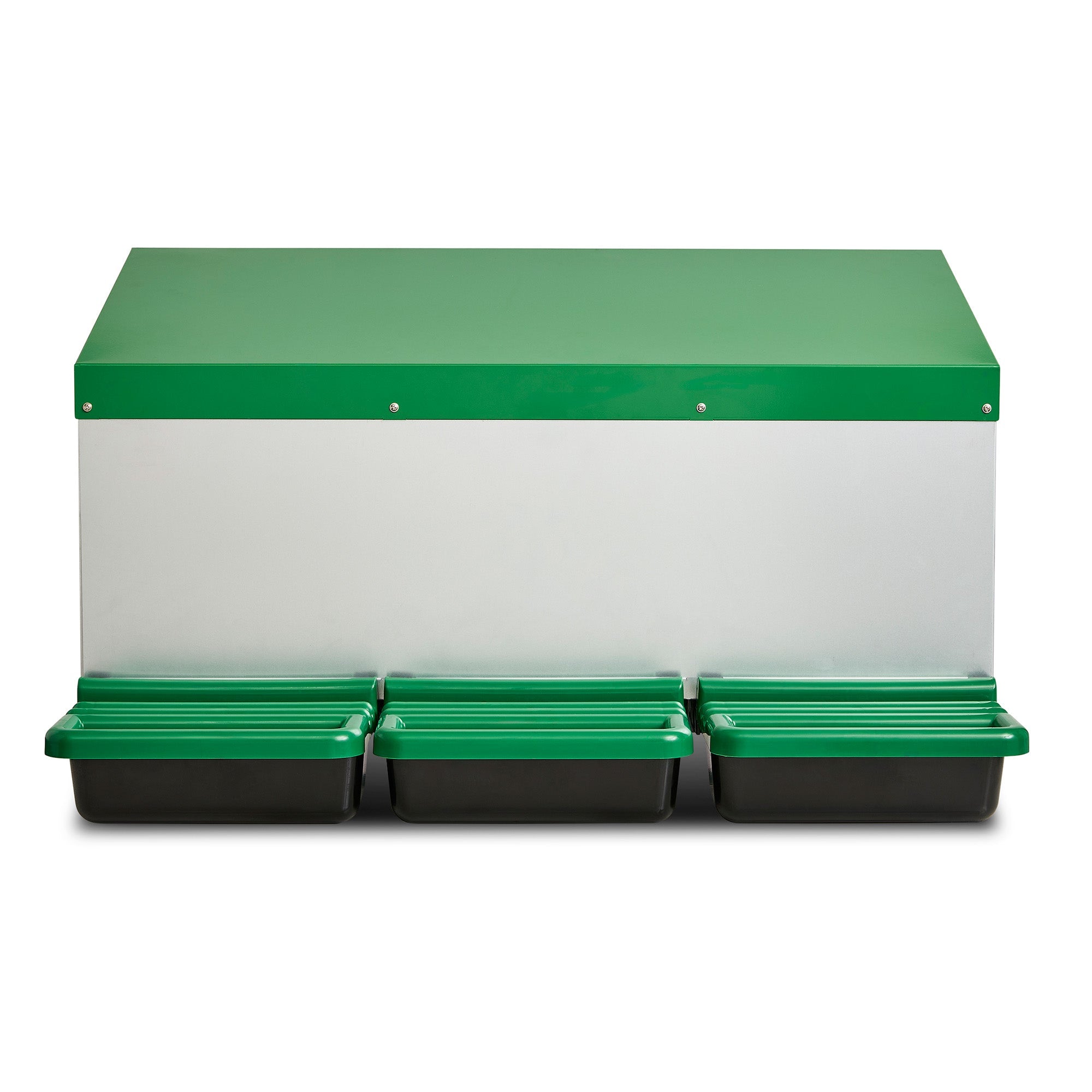 3 Compartment Reverse Roll Away/ Roll Out Chicken Nesting Box with Classic Trays/Lids & 2 Perches