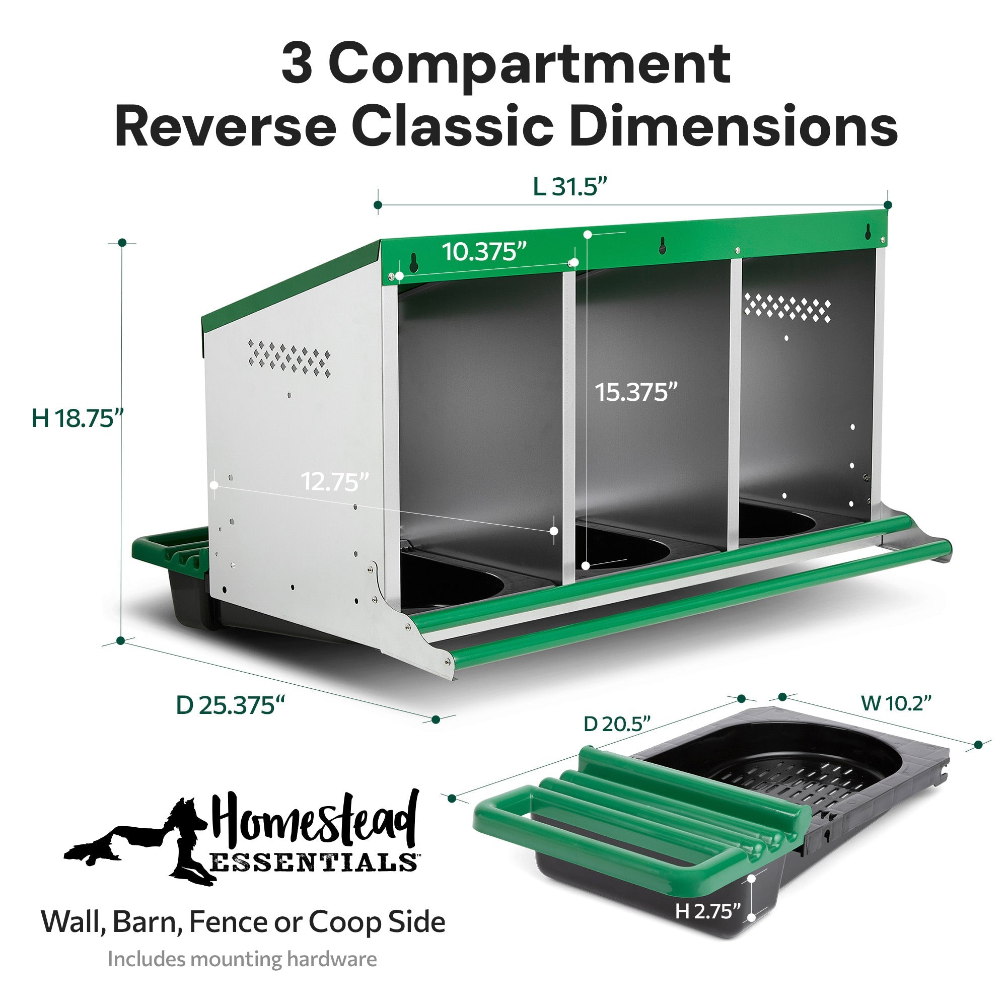 3 Compartment Reverse Roll Away/ Roll Out Chicken Nesting Box with Classic Trays/Lids & 2 Perches