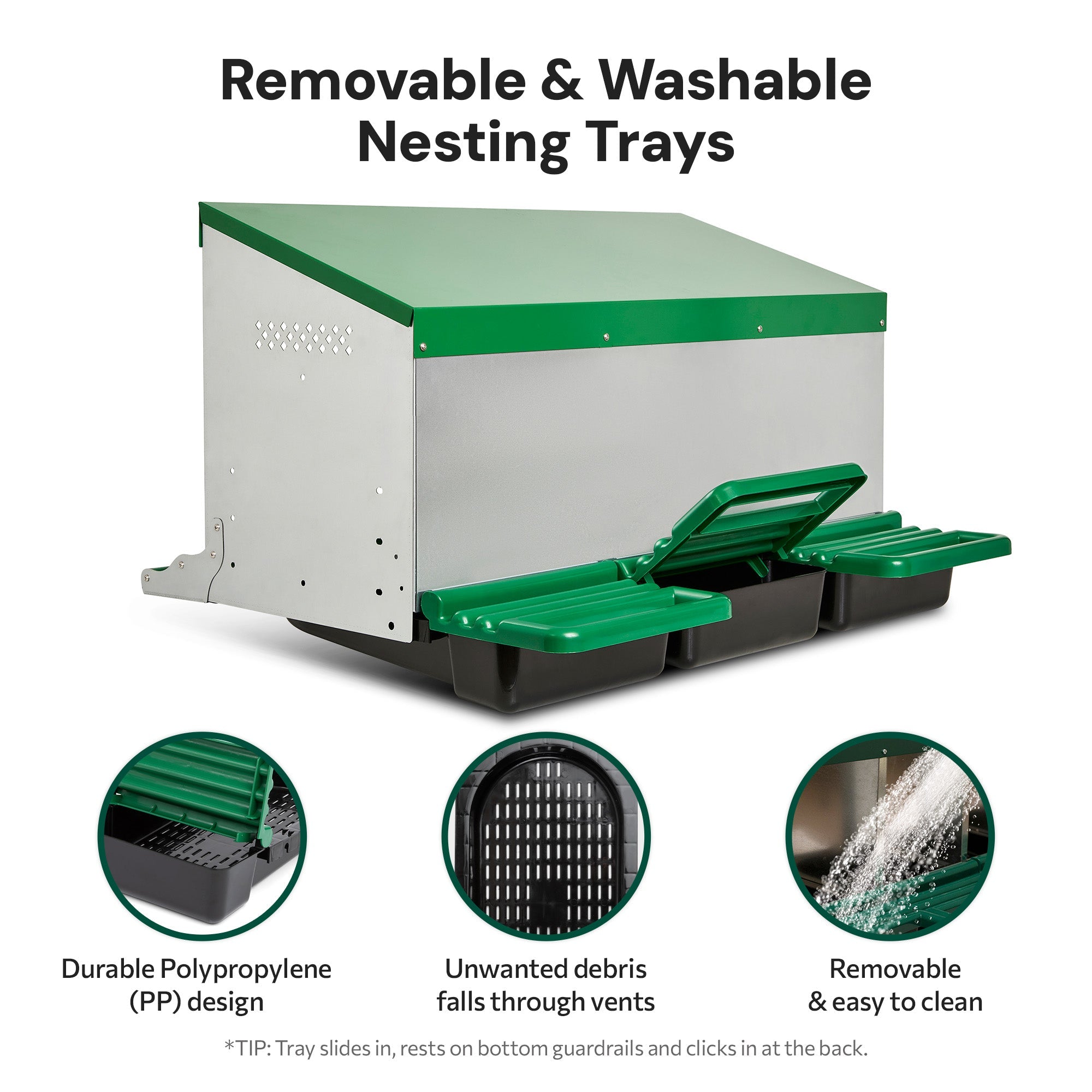 3 Compartment Reverse Roll Away/ Roll Out Chicken Nesting Box with Classic Trays/Lids & 2 Perches