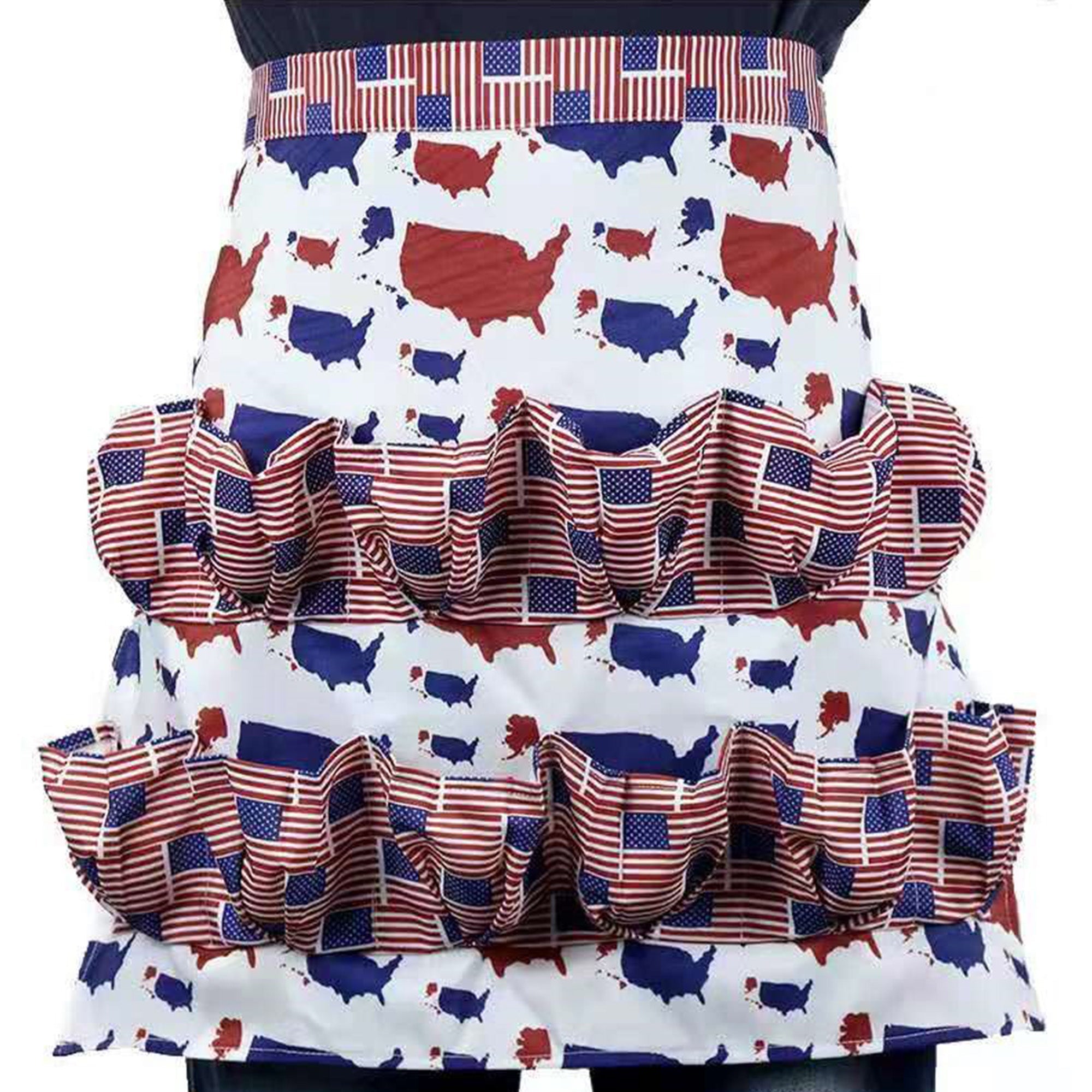 Red, White & Blue Farmhouse Egg Collecting & Vegetable Picking Apron (12 Pockets)