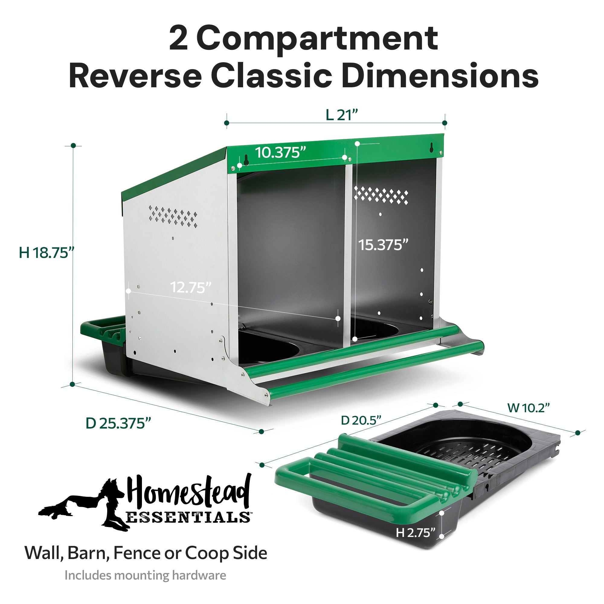 2 Compartment Reverse Roll Away/ Roll Out Chicken Nesting Box with Classic Trays/Lids & 2 Perches