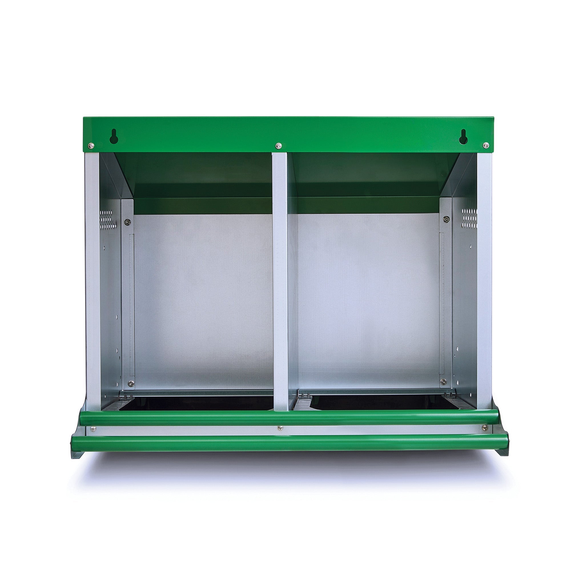 2 Compartment Reverse Roll Away/ Roll Out Chicken Nesting Box with Classic Trays/Lids & 2 Perches