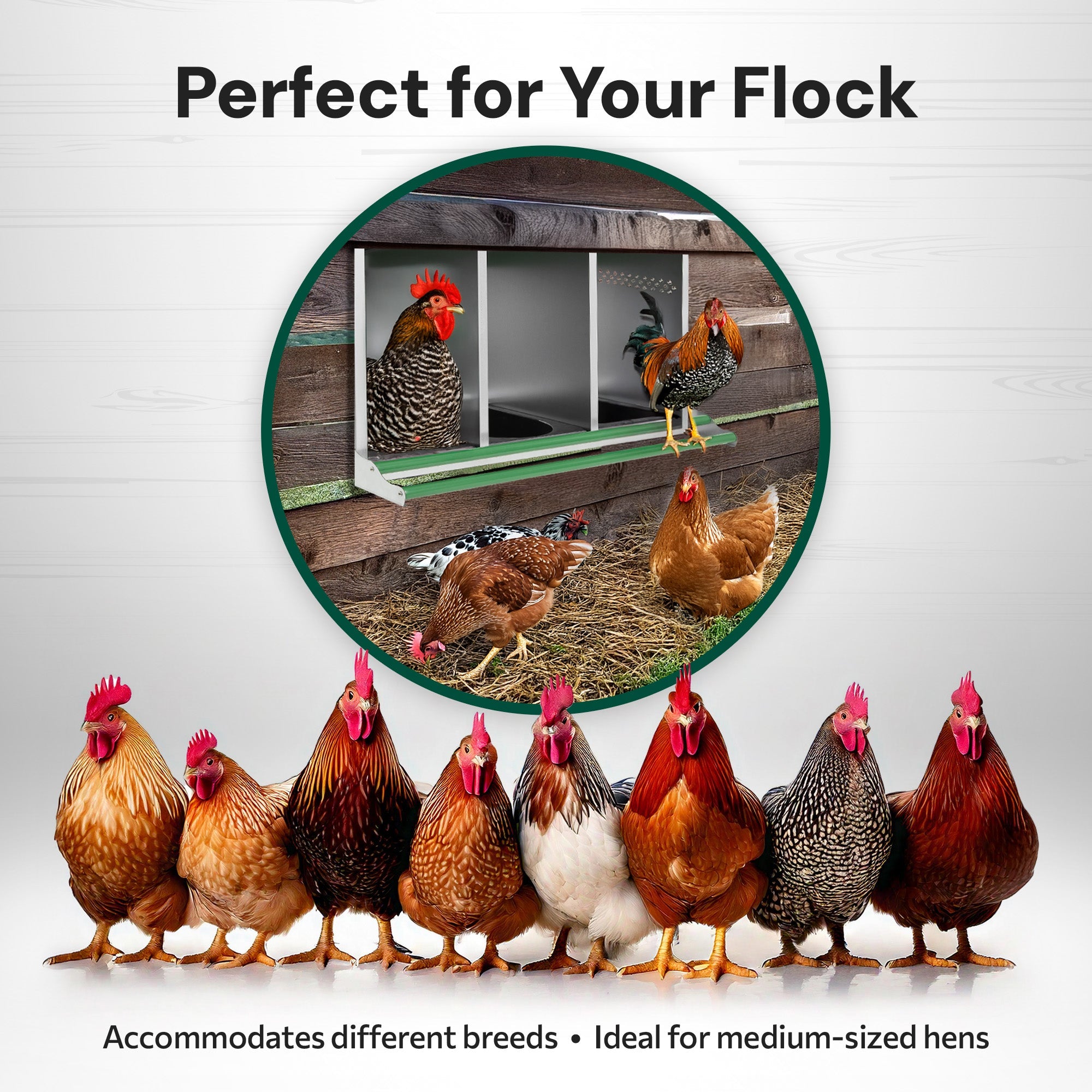 3 Compartment Reverse Roll Away/ Roll Out Chicken Nesting Box with Classic Trays/Lids & 2 Perches