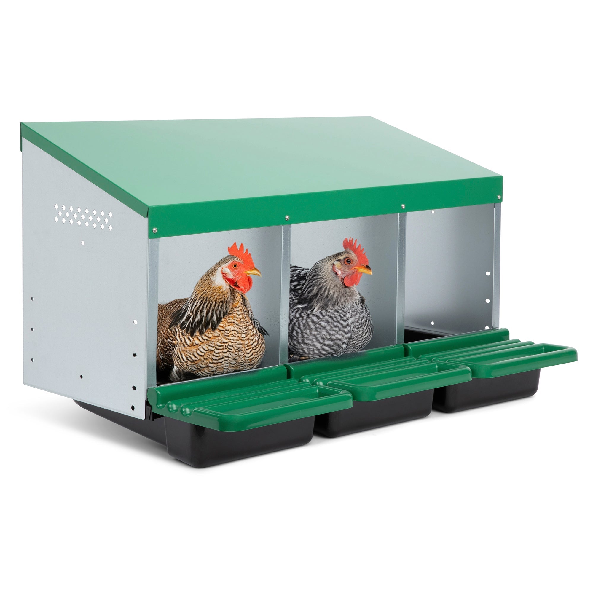 3 Compartment Roll Away/ Roll Out Chicken Nesting Box with Classic Trays/Lids