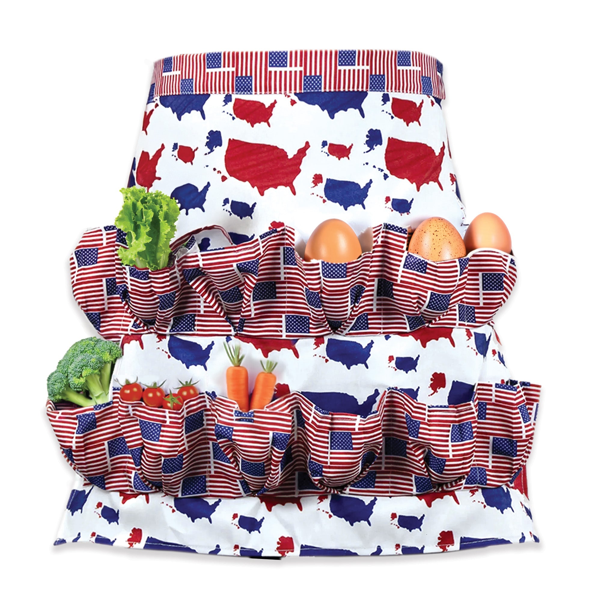 Red, White & Blue Farmhouse Egg Collecting & Vegetable Picking Apron (12 Pockets)